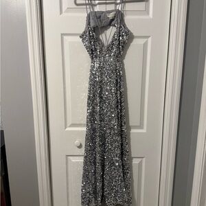Elegant Silver Sequin Evening Gown